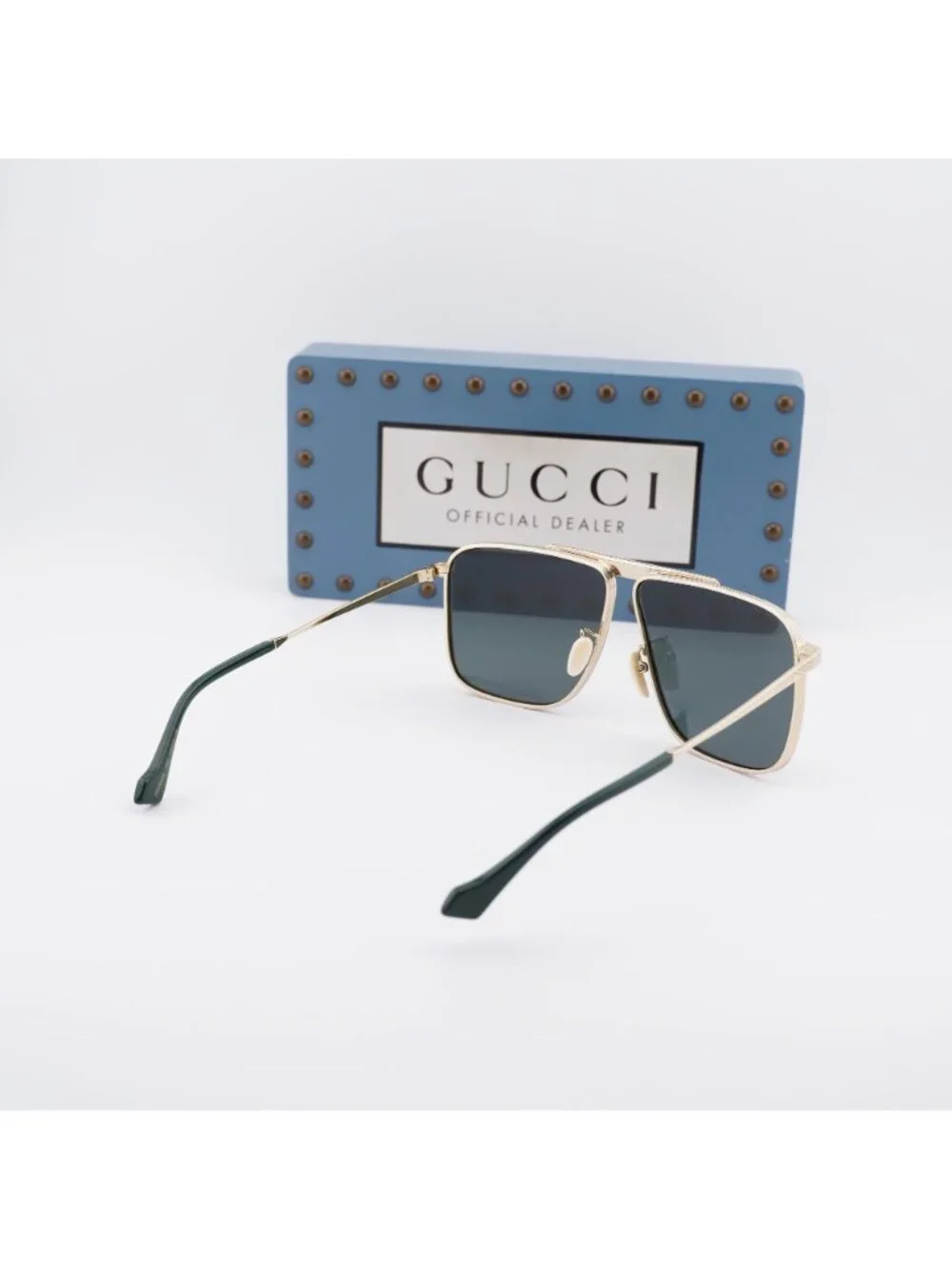 Gucci GG0840S 002 Aviator Sunglasses - Gold / Green